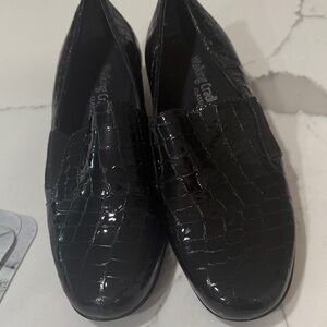 Walking Cradles Glossy Black Croc-Embossed Loafers